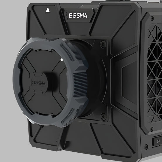 Bosma 8K Camera B1 featuring a PL lens mount, compatible with popular cine lenses including ARRI Signature Prime, Cooke S4/i, Zeiss Supreme Prime, Canon Sumire Prime, and Angénieux Optimo series for professional filmmaking and broadcast production.