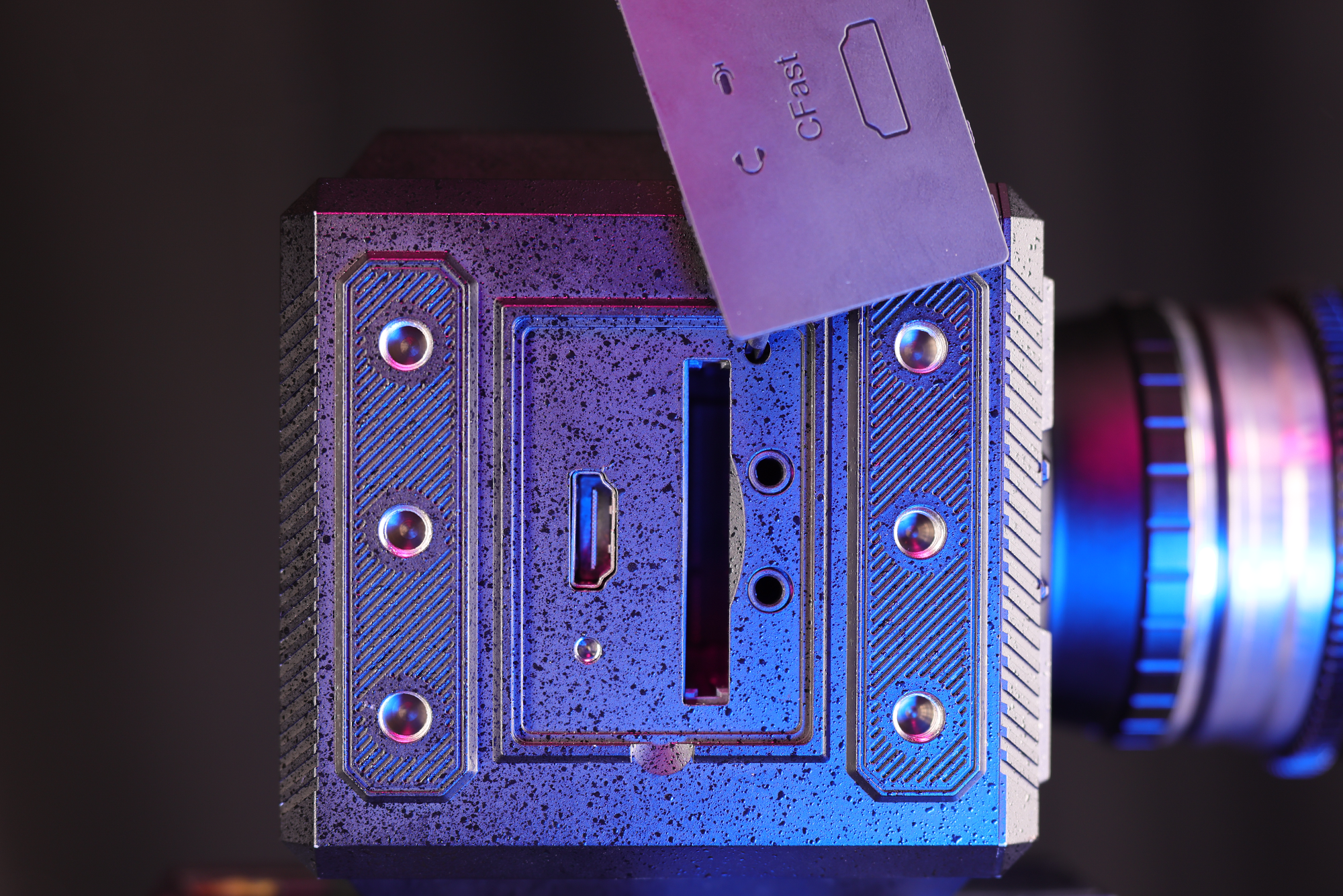 Bosma 8K Camera G1 Pro media storage slots detail, supporting high-speed recording for large 8K video files with reliable storage solutions.
