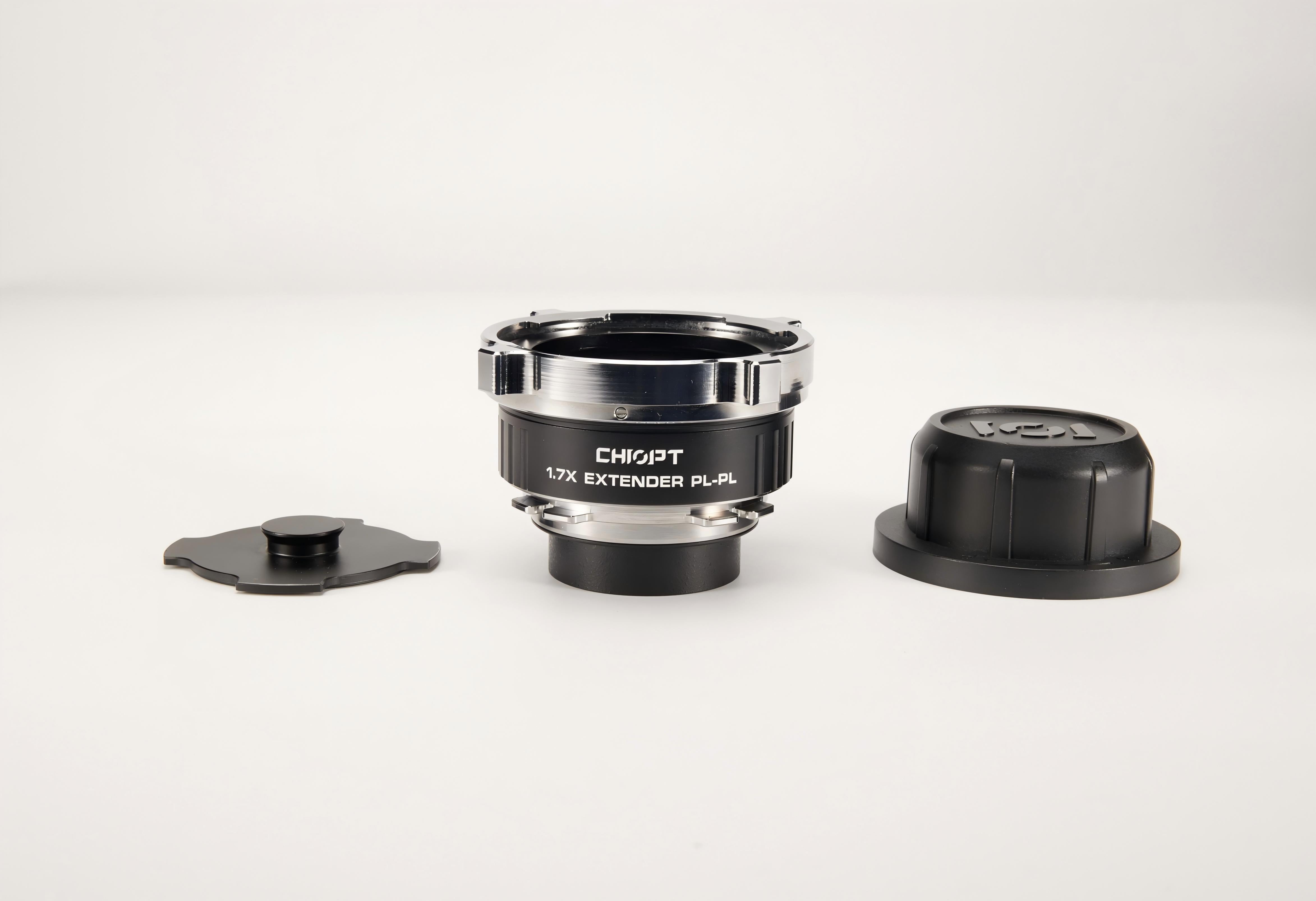 Chiopt 1.7X Extender lens kit compatible with ARRI Alexa Mini LF, Canon C700 FF, Sony Venice, and other PL mount cameras, professional teleconverter accessory for cinematic production.