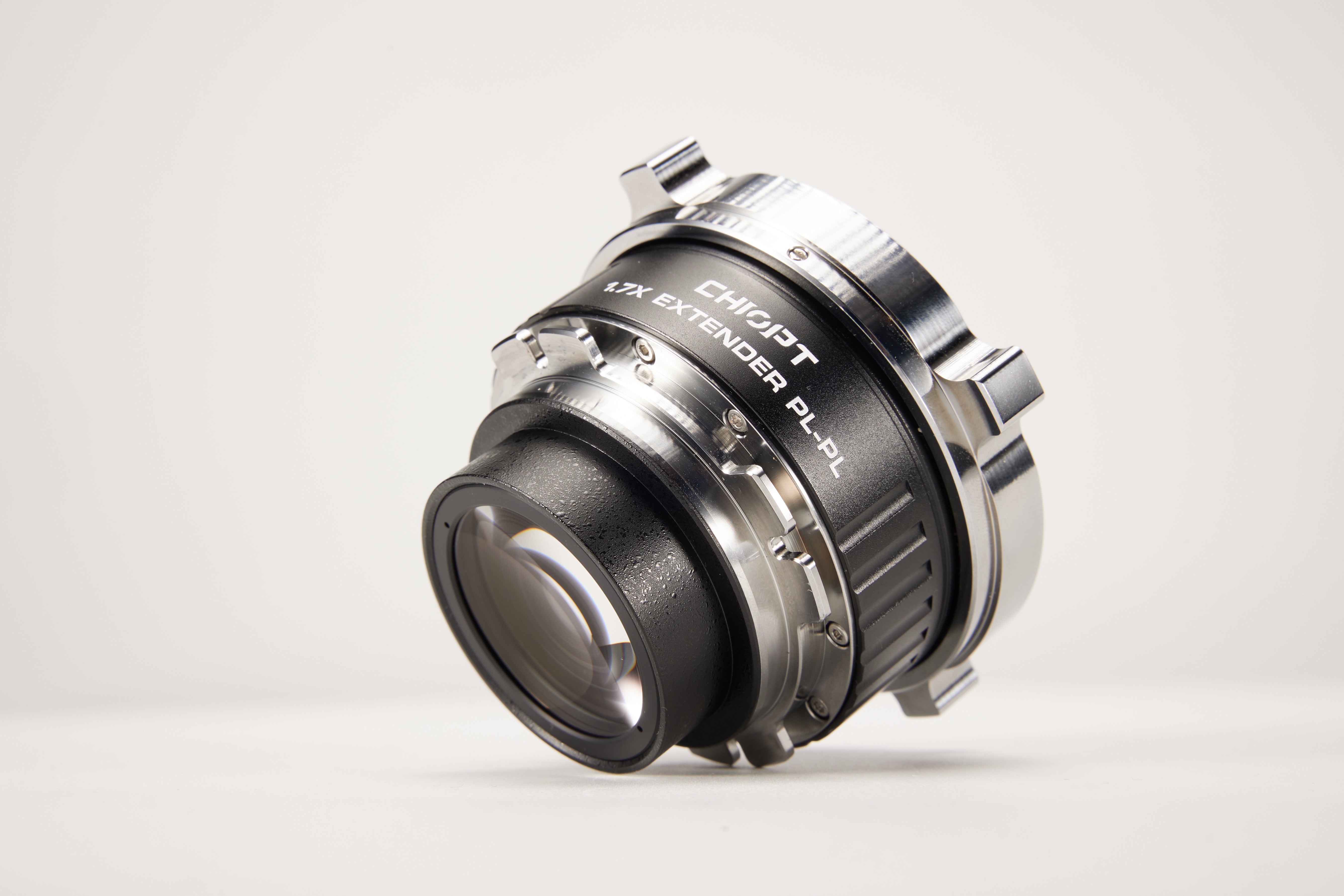 Chiopt 1.7X Extender PL to PL cinema lens side view, compatible with ARRI, Canon, Sony PL mount cinema cameras, compact design for professional setups.