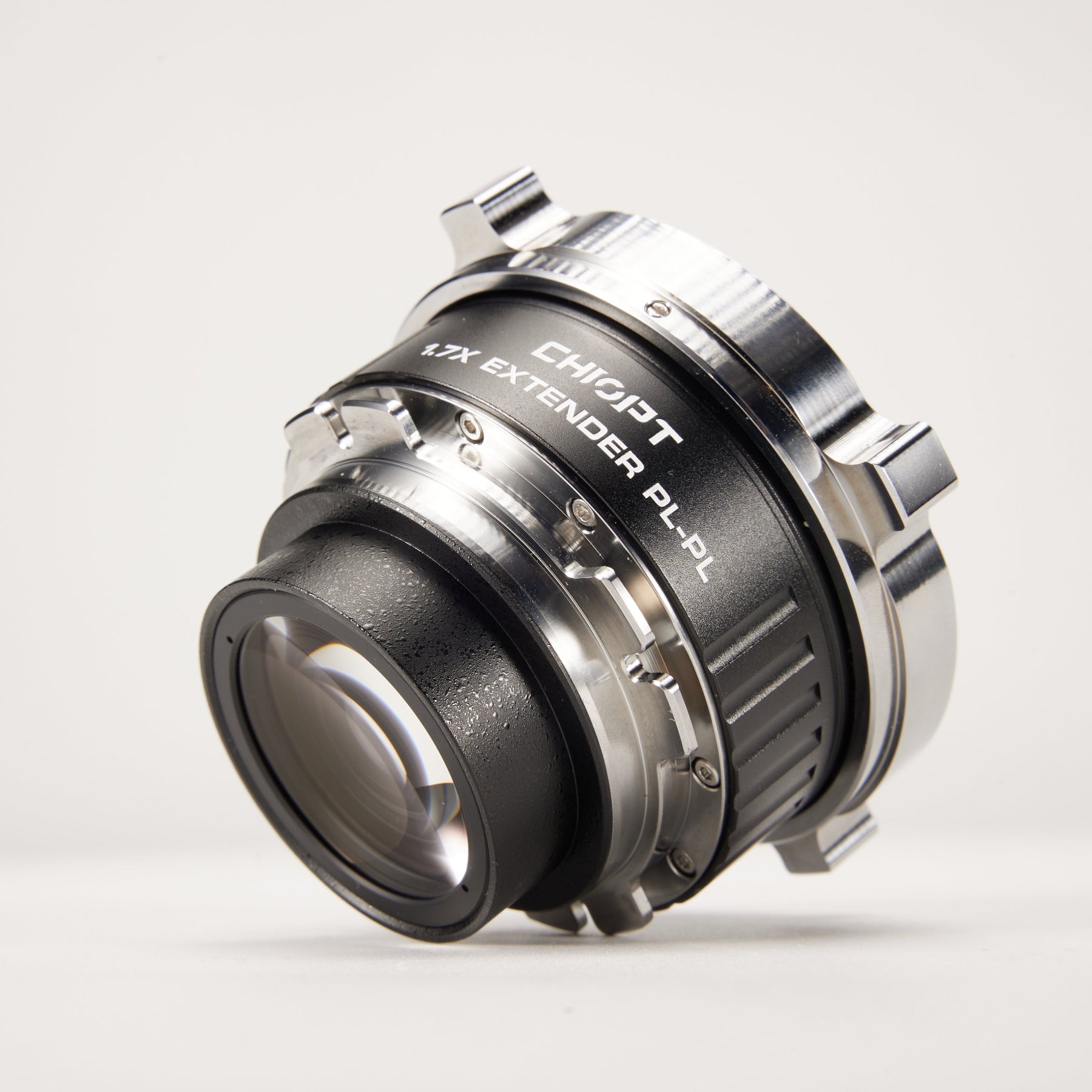 Chiopt 1.7X Extender PL to PL cinema lens side view, compatible with ARRI, Canon, Sony PL mount cinema cameras, compact design for professional setups.