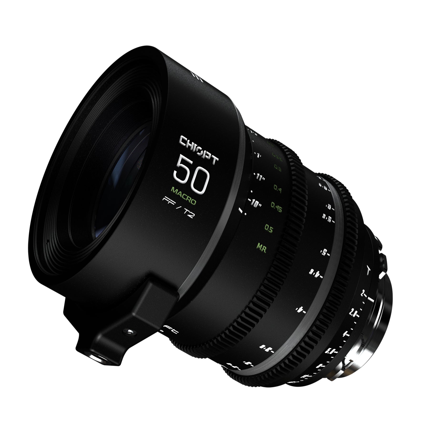Professional 50mm T2.0 macro cine lens, part of the Chiopt Slasher series, designed for filmmakers seeking sharp, consistent image quality and smooth focus operation across various shooting environments.