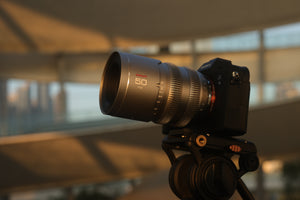 Chiopt Aura 50mm T1.5 cine lens mounted on Sony cinema camera for handheld shooting