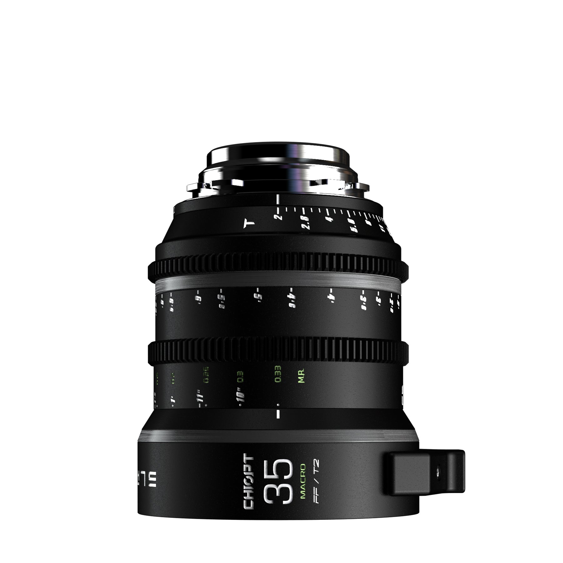 Chiopt Slasher Macro Prime 35mm T2.0 cinema lens, offering sharp cinematic visuals, smooth aperture adjustment, and high durability for 8K camera systems, ideal for filmmaking, product videography, and close-range storytelling.