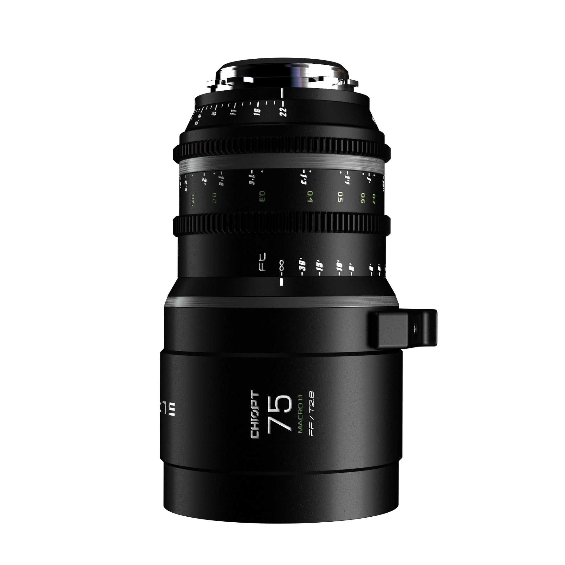 Chiopt Slasher Macro Prime 75mm T2.8 cinema lens, telephoto cine lens with 8K ultra-high resolution, delivering outstanding edge-to-edge sharpness, macro focusing, and precise control for detailed close-up and portrait shots.