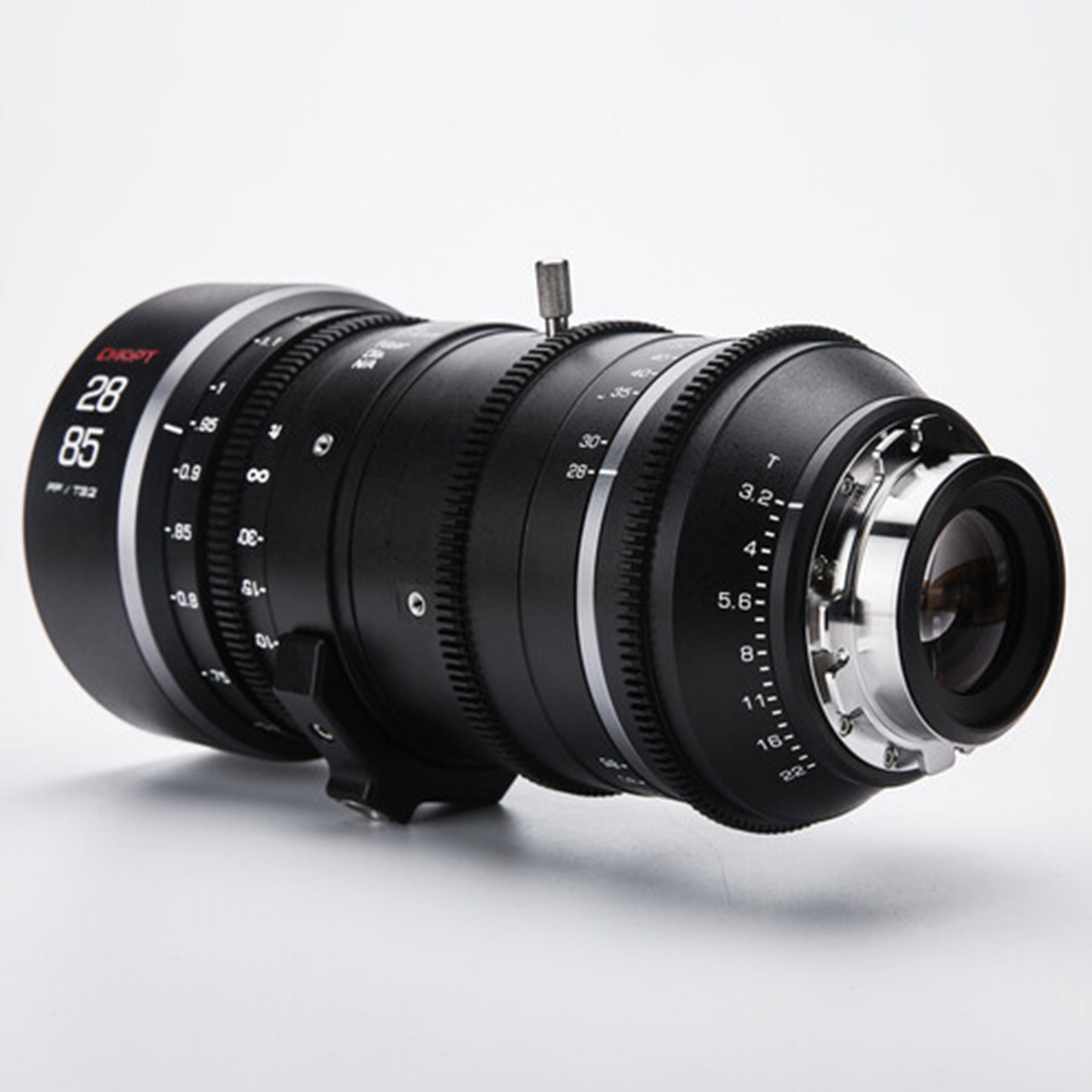 Close-up of Chiopt Xtreme Zoom 28-85mm focus and aperture ring, smooth manual control for precise cinematic focus pulling.