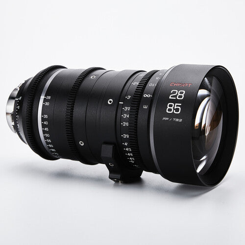 Chiopt Xtreme Zoom 28-85mm and 75-250mm cine lens with standard 114mm front diameter, compatible with professional matte boxes and filters