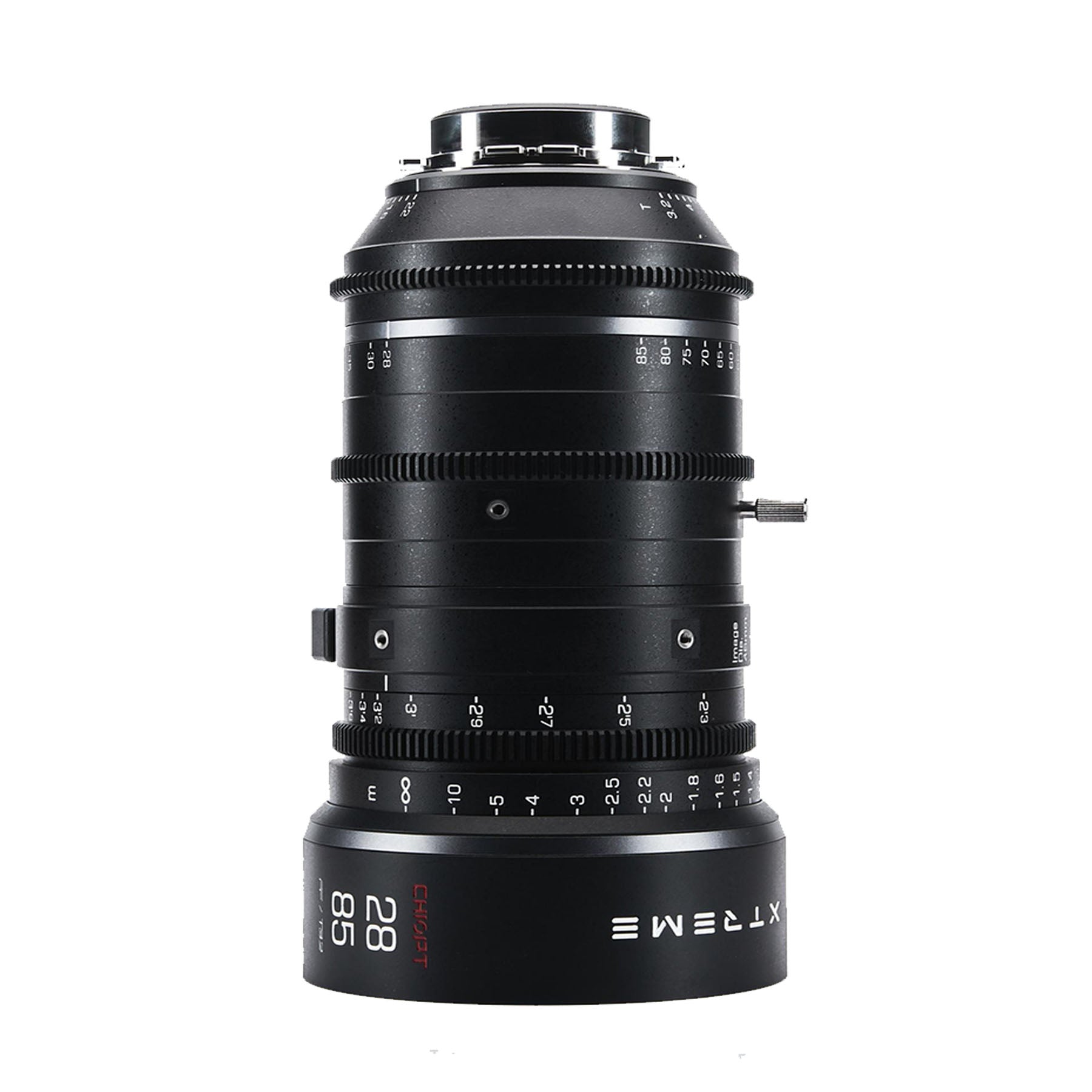 Chiopt Xtreme Zoom 28-85mm and 75-250mm PL Mount cinema lens, full frame versatile camera zoom lens with wide focal length range, lightweight all-metal design, supports 8K resolution, ideal for professional filmmaking and cinematography.