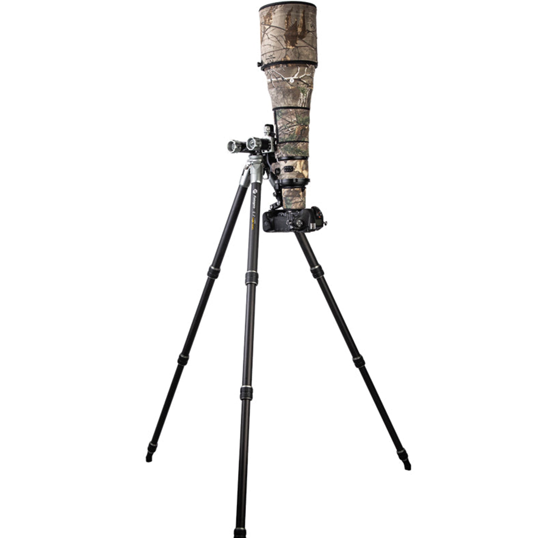 Fotopro E7 tripod with 360-degree panoramic gimbal head, enabling straight up and down shooting, perfect for bird tracking, panoramic landscapes, and sports action photography with fast setup and precision movement.