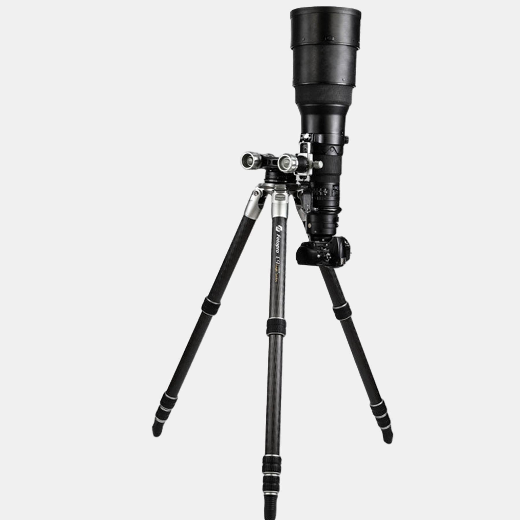 Fotopro E9 professional tripod with 360° panoramic gimbal head, capable of straight up and down shooting, perfect for bird tracking, panoramic landscape photography, and sports shooting.