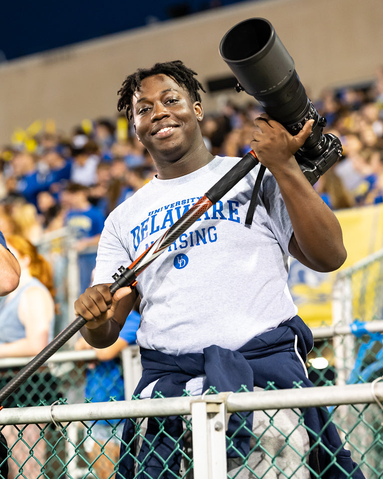 Fotopro X-Airfly Mono monopod used in sports stadium for fast action photography, lightweight and portable design allows photographers to quickly capture every exciting moment without missing the shot. By Gavin Bethell @gshotpictures USA