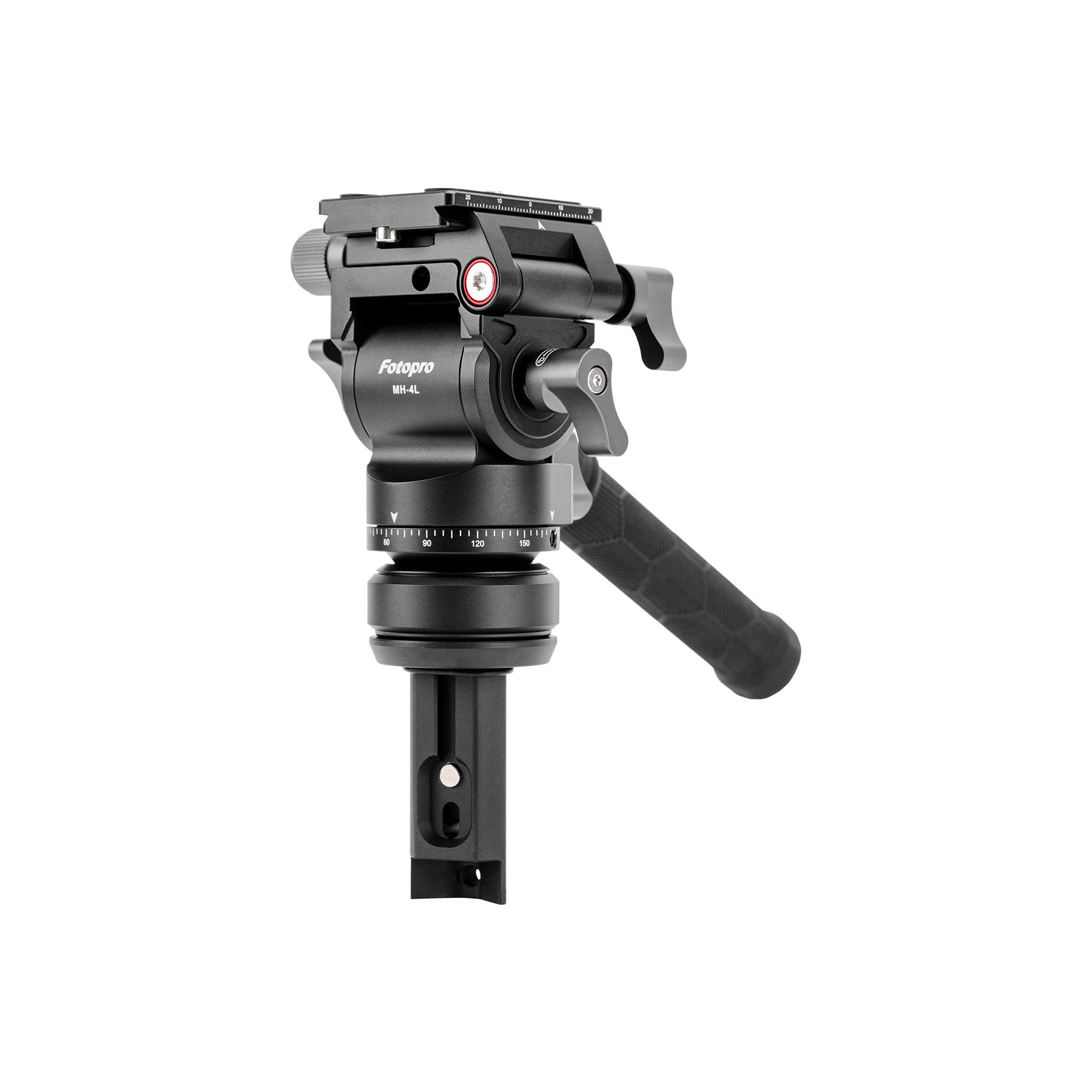 Fotopro Origin lightweight carbon fiber tripod equipped with MH-4L professional fluid video head with handle for smooth tilt and pan movements, perfect for vertical video shooting and cinematic video production.