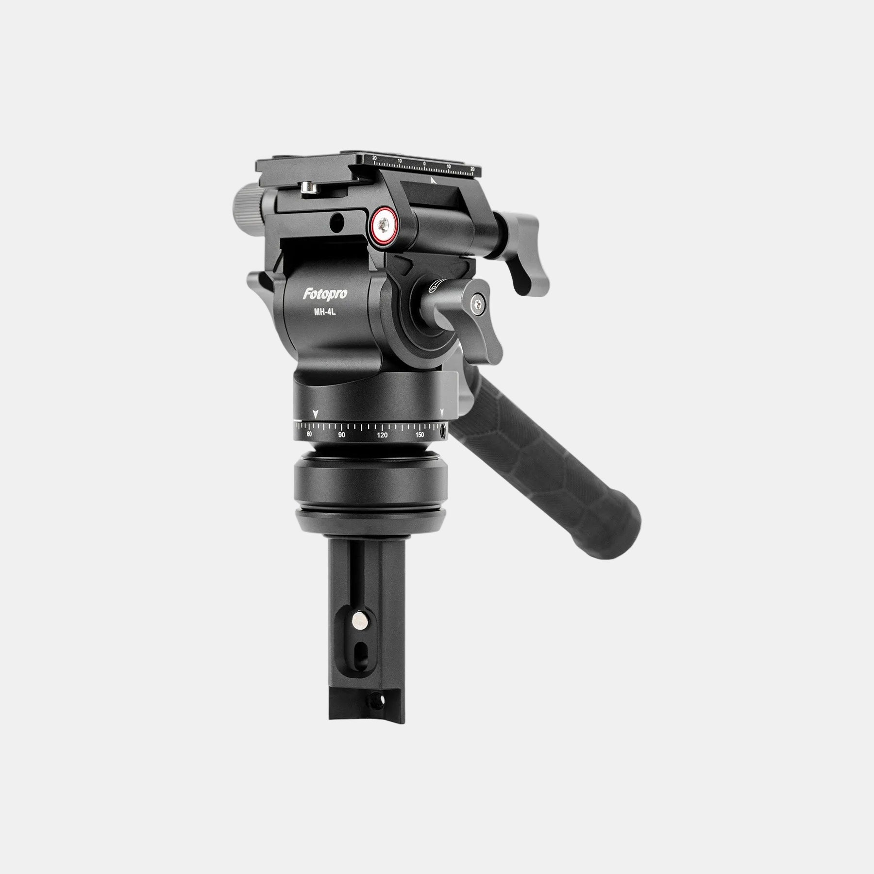 Fotopro Origin lightweight carbon fiber tripod equipped with MH-4L professional fluid video head with handle for smooth tilt and pan movements, perfect for vertical video shooting and cinematic video production.