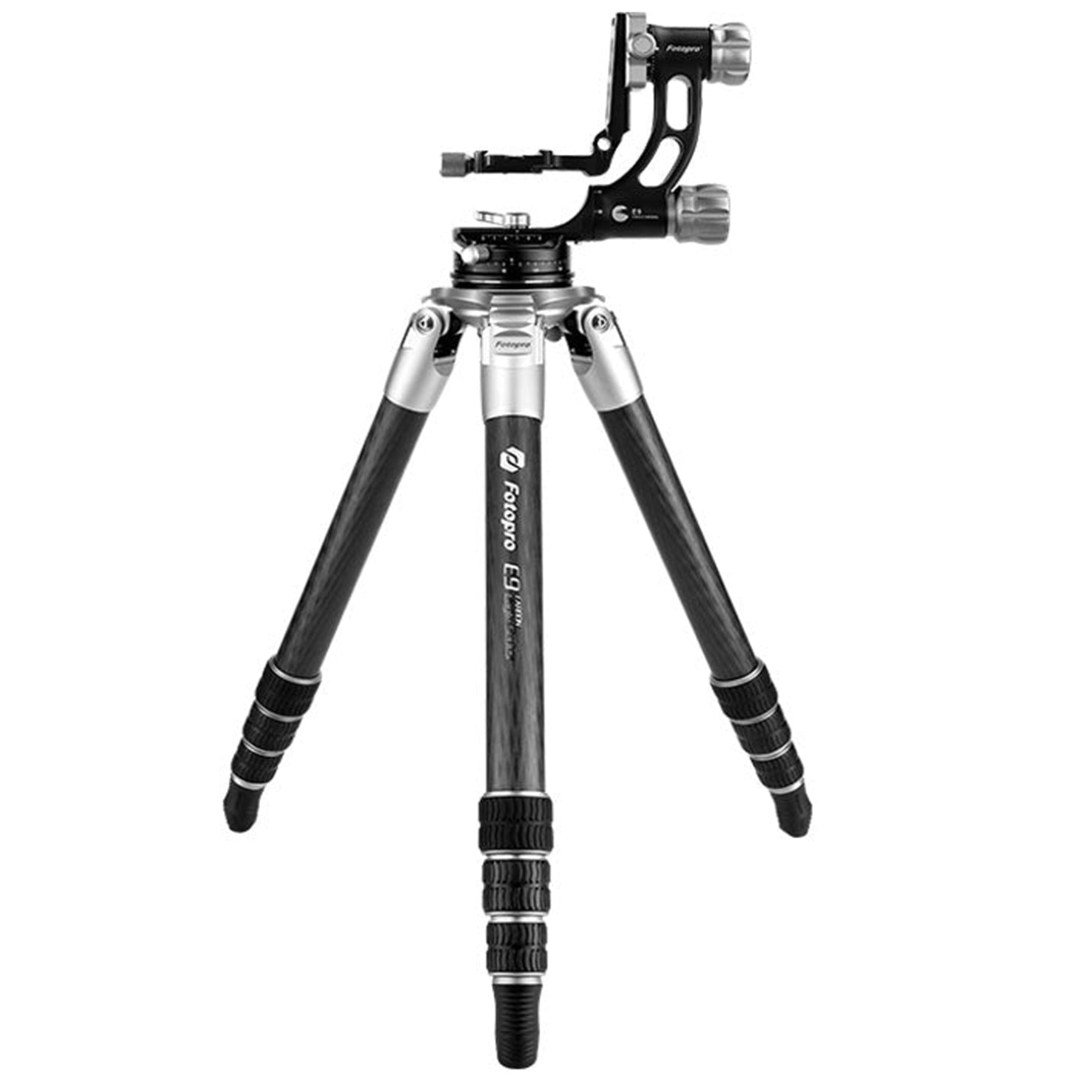 Fotopro E9 professional heavy-duty carbon fiber tripod with E-9H gimbal head and built-in leveling base, max load 66 lbs (30 kg), perfect for bird photography, wildlife, and astronomy shooting with large telephoto lenses, offering exceptional stability, durability, and precision.