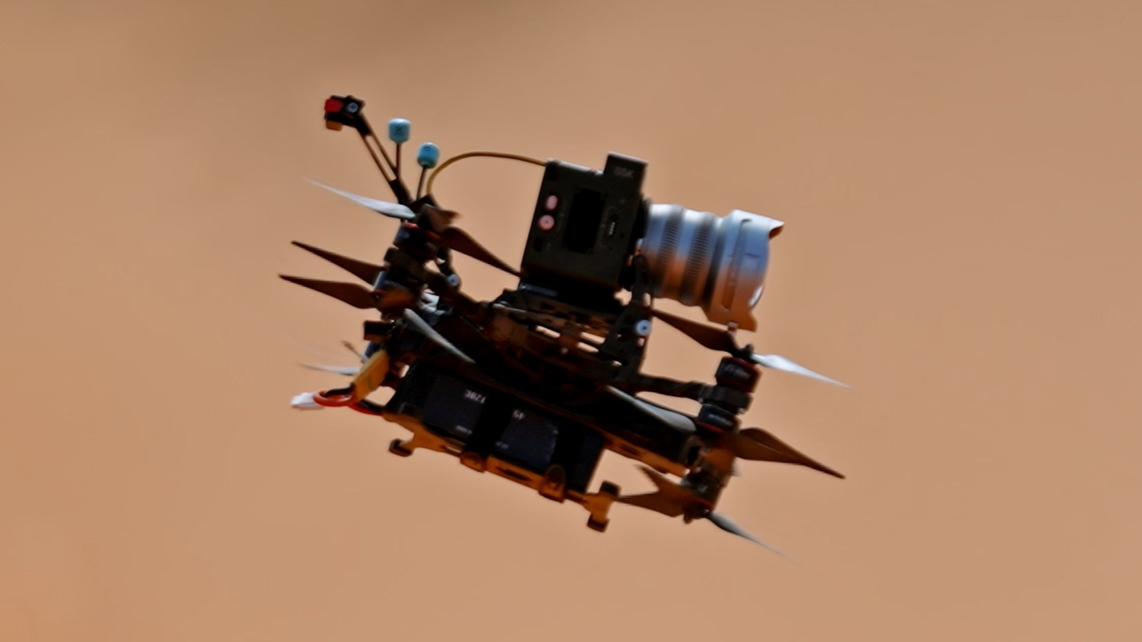 Chiopt Aura prime lens rigged on drone for aerial cinematography with compact lightweight build