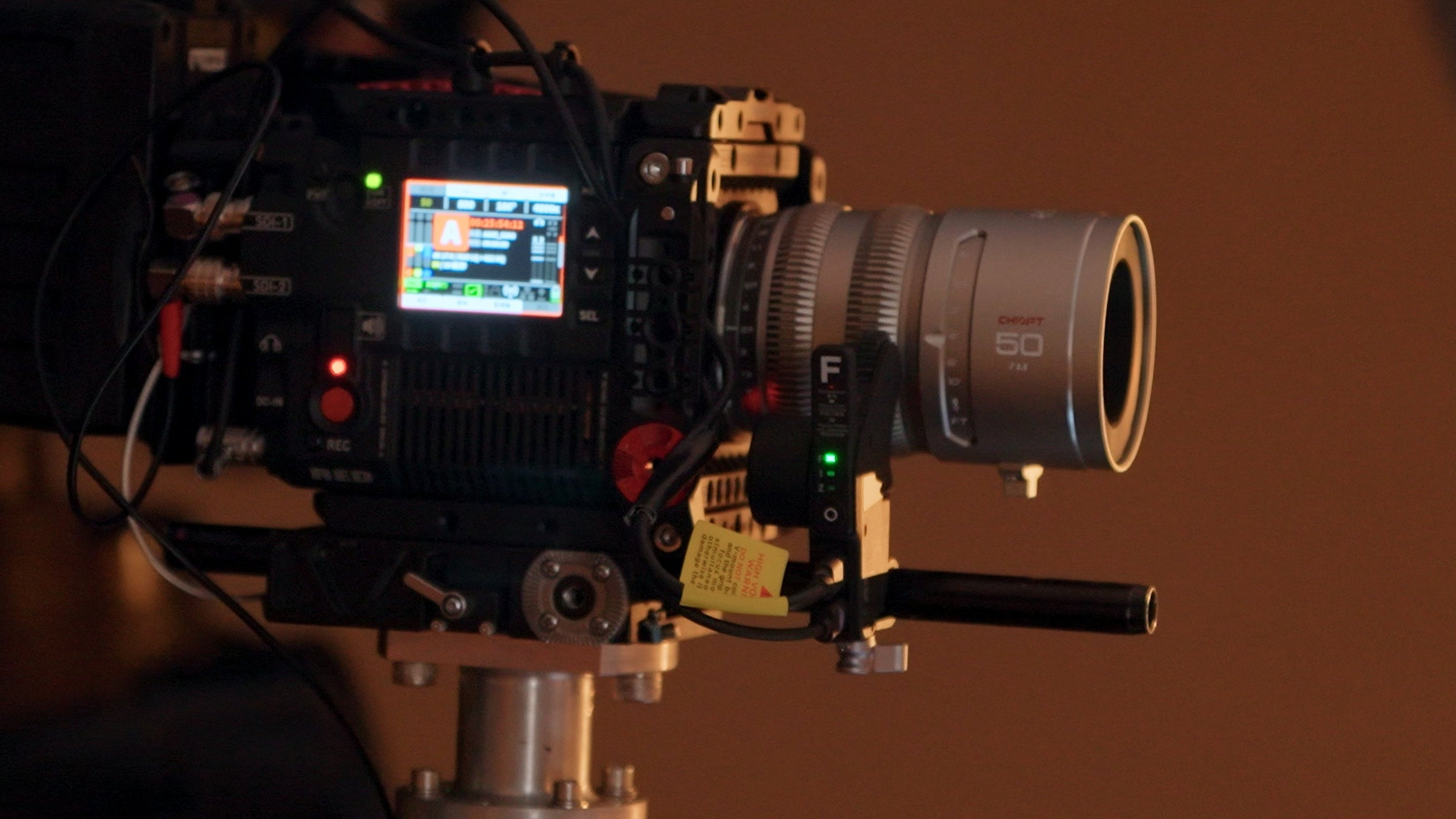 Chiopt Aura compact cine lens on motorized gimbal for smooth stabilized tracking shots