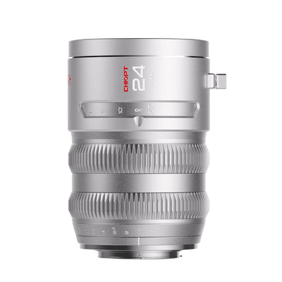 Chiopt Aura 24mm T1.5 cinema prime lens, wide-angle cine lens for 8K camera, professional filmmaking, low-light video shooting, and cinematic wide shots with excellent clarity and color accuracy.