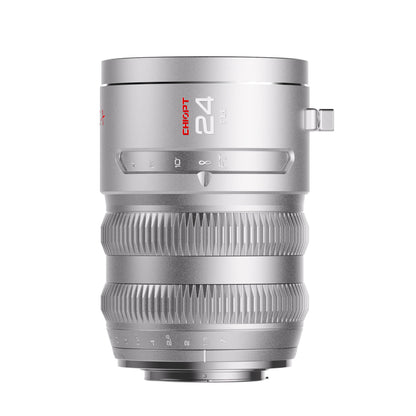 Chiopt Aura 24mm T1.5 cinema prime lens, wide-angle cine lens for 8K camera, professional filmmaking, low-light video shooting, and cinematic wide shots with excellent clarity and color accuracy.