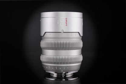 Chiopt Aura 85mm T1.5 cinema prime lens, full frame telephoto cine lens for 8K camera, ideal for portrait filmmaking, detailed close-ups, selective focus, and cinematic visual storytelling in high-resolution production.