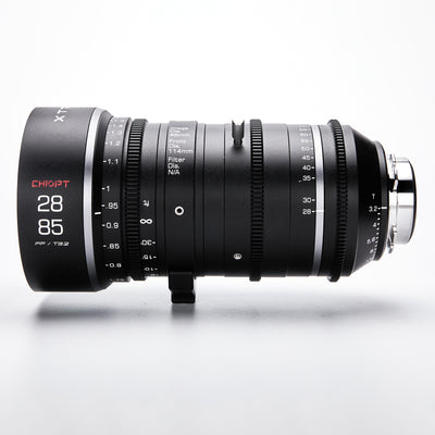 Chiopt Xtreme Zoom 28-85mm and 75-250mm PL Mount cinema lens, full frame versatile camera zoom lens with wide focal length range, lightweight all-metal design, supports 8K resolution, ideal for professional filmmaking and cinematography.