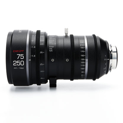Discover the Chiopt Xtreme Zoom 75-250mm T3.2 cinema lens, a full-frame cine zoom lens with cross-format compatibility, constant aperture, and a powerful 3X zoom range. Perfect for long-range filmmaking, wildlife, sports, and high-end cinematography.