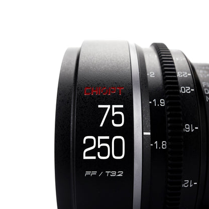 Chiopt Xtreme Zoom 75-250mm cinema lens precision gear ring with industry-standard MOD teeth, smooth and durable for professional follow focus systems. Crafted with high-grade metal materials, Chiopt camera lens delivers exceptional durability, rugged design, and lightweight handling