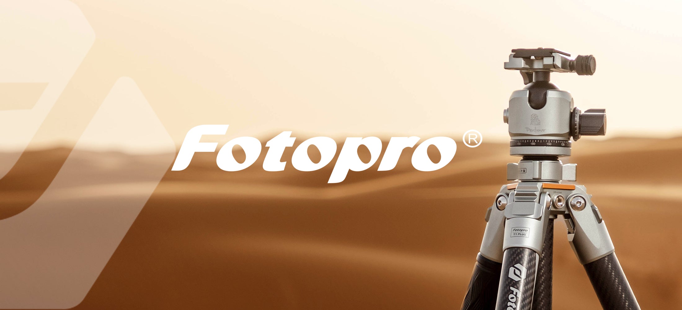 Fotopro banner featuring high-quality professional camera tripod T1 Plus with Fotopro logo, ideal for outdoor and studio photography, showcasing durable and lightweight tripod design for photographers and videographers.