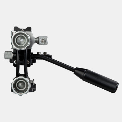 Fotopro E-6H head with floating arm design, lockable at 180°, 90°, or 45° angles, semi-automatic vertical framing, smooth and stable operation for capturing fast-moving subjects.