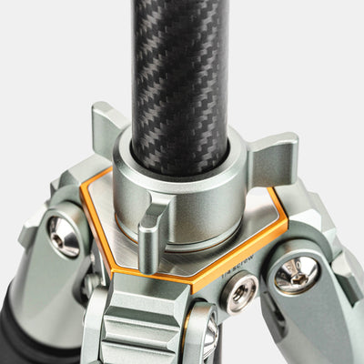 Fotopro T1 Plus camera tripod with T-Bar fully assembled, showing professional carbon fiber build, perfect for heavy cameras and outdoor use.