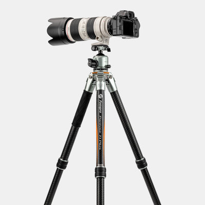 Fotopro T1 Plus carbon fiber camera tripod with adjustable height from 7.7 inches to 59 inches, ideal for travel, hiking, and low-angle photography.
