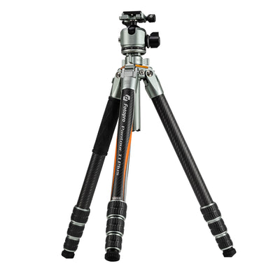 Fotopro T1 Plus travel camera tripod with T-Stand detachable center column, transforms into a mini tripod with max load capacity 20kg / 44.09 lbs. Features lightweight 4-section carbon fiber legs, 32mm diameter, max height 1632mm (64.25 in), ideal for professional DSLR, mirrorless, and cinema cameras, designed for travel, hiking, wildlife, and all-terrain shooting.