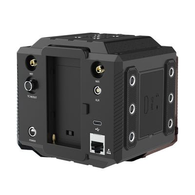 Bosma G1 Pro 8K cinema camera rear ports showcasing timecode, Wi-Fi antenna, network interface, and power input, ideal for professional 8K video production, live broadcasting, and high-end cinematography.