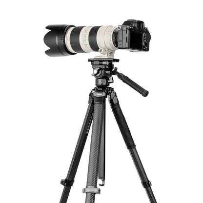 Fotopro Origin plus fluid video tripod lightweight design, easy one-hand carry with compact folding to 50.5 cm. At the same time, only carbon fiber legs can support up to 20kg / 44 lb, ideal for travel photographers, outdoor adventurers, and social media content creators needing fast setup and portability.